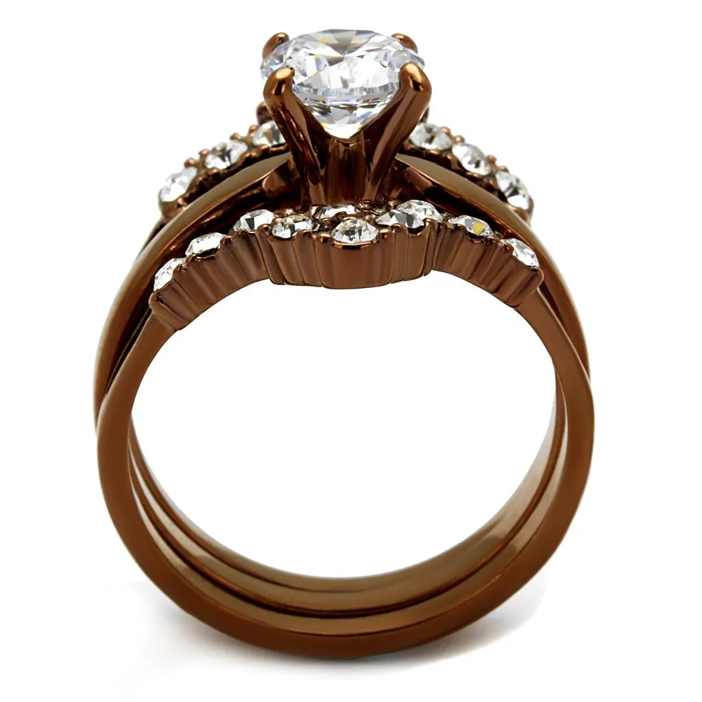 IP Coffee light Stainless Steel Ring with AAA Grade CZ in Clear for Women Style TK2647