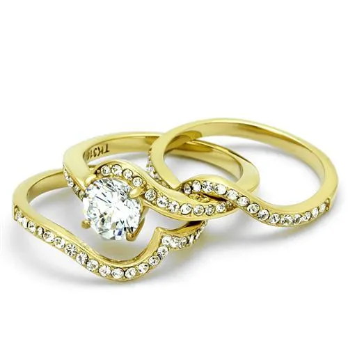 IP Gold(Ion Plating) Stainless Steel Ring with AAA Grade CZ in Clear for Women Style TK2742