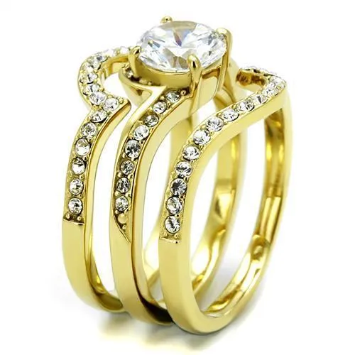 IP Gold(Ion Plating) Stainless Steel Ring with AAA Grade CZ in Clear for Women Style TK2742