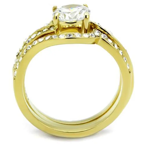 IP Gold(Ion Plating) Stainless Steel Ring with AAA Grade CZ in Clear for Women Style TK2742