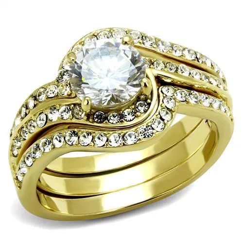IP Gold(Ion Plating) Stainless Steel Ring with AAA Grade CZ in Clear for Women Style TK2742