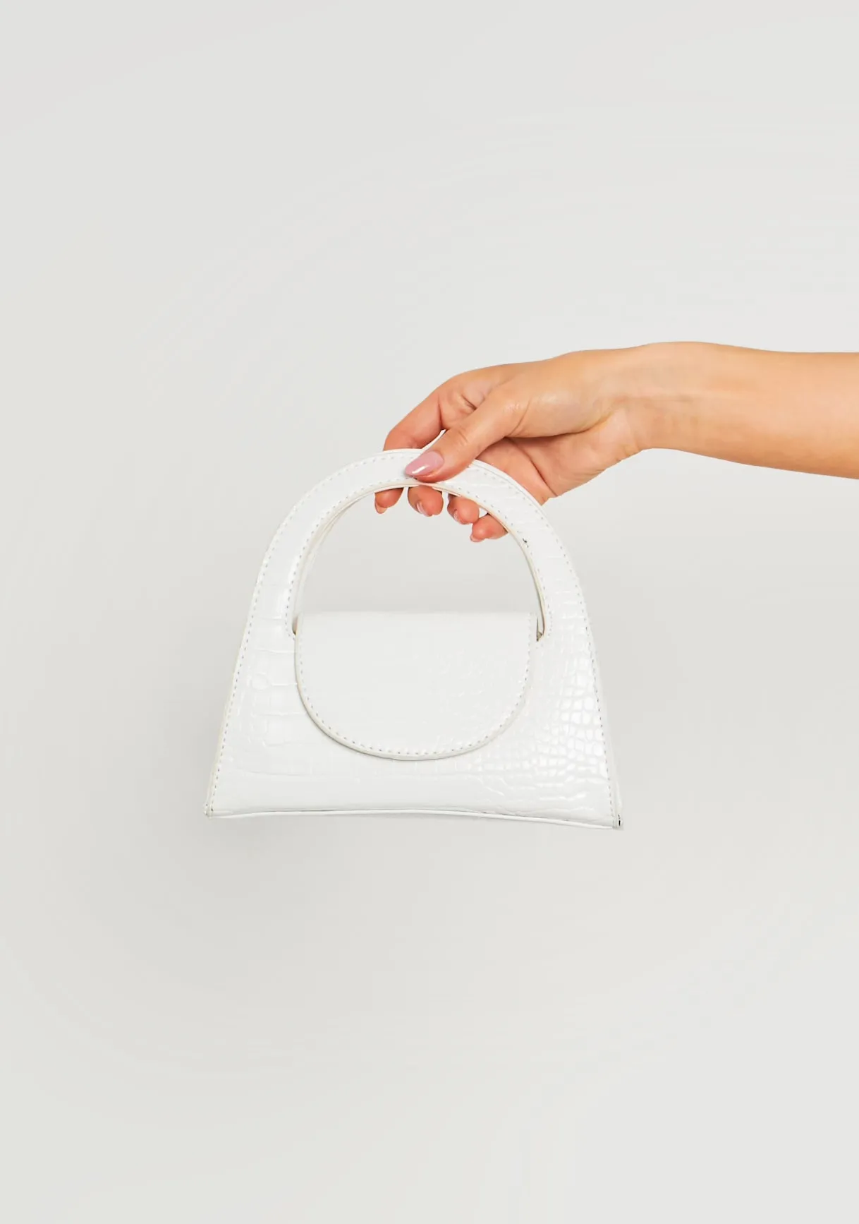 Jovana White Curved Handle Handbag