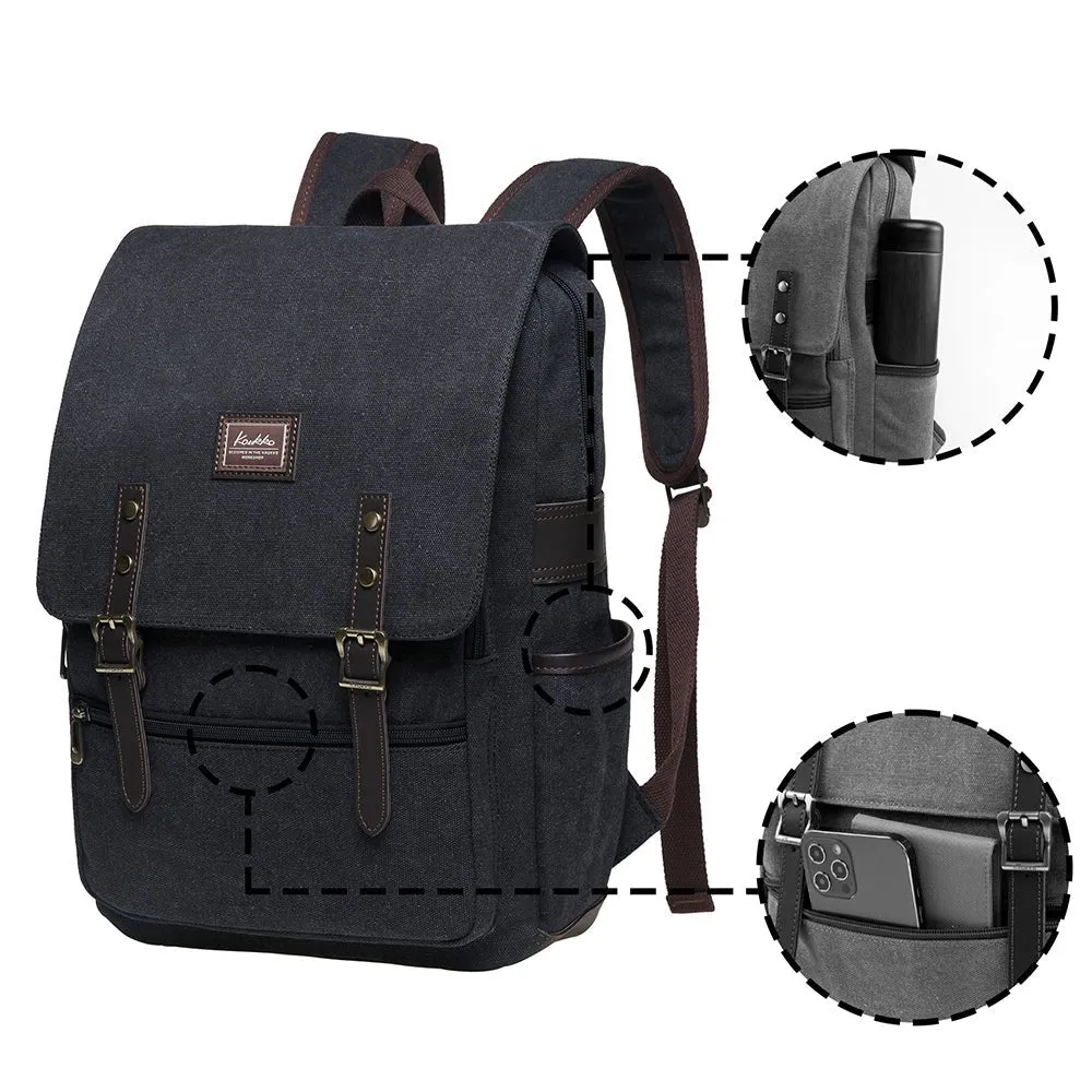 KAUKKO Casual Daypacks Multipurpose Backpacks, Outdoor Backpack, Travel Rucksack, Laptop Backpack Fits 15" (16-BLACK)