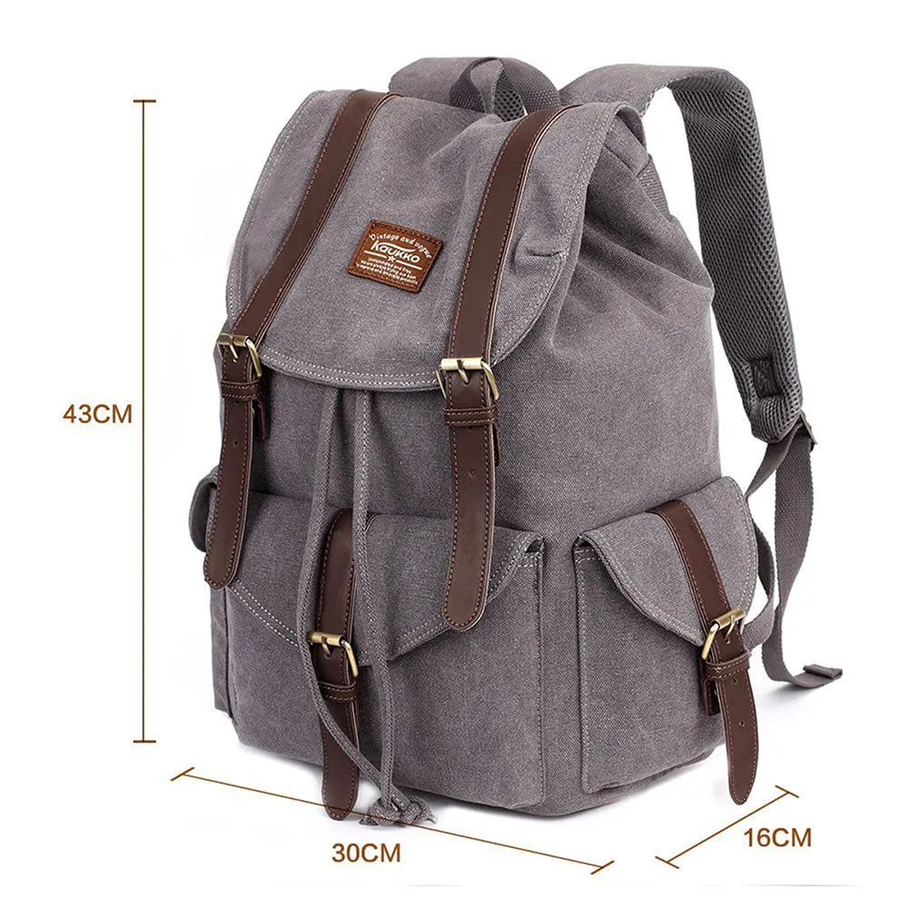 KAUKKO Retro Canvas Bag Outdoor School Backpack Travel Casual Hiking Rucksack  ( Grey )