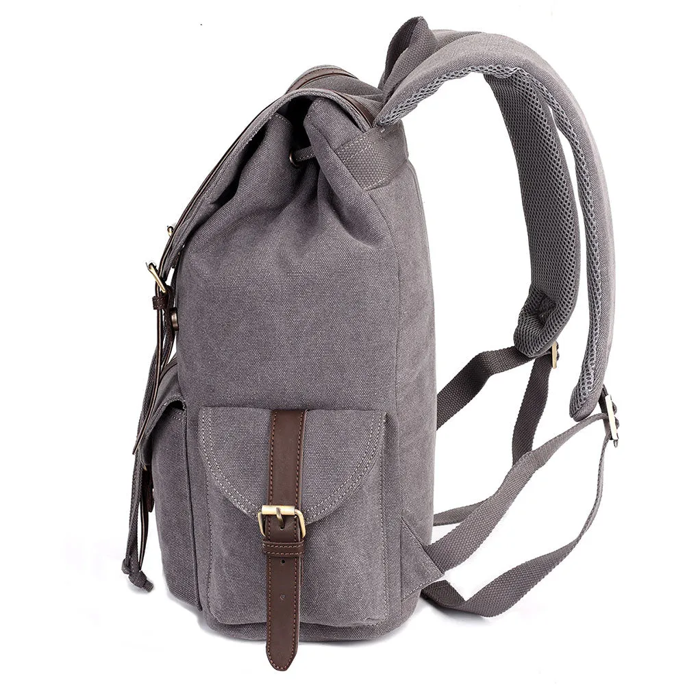 KAUKKO Retro Canvas Bag Outdoor School Backpack Travel Casual Hiking Rucksack  ( Grey )