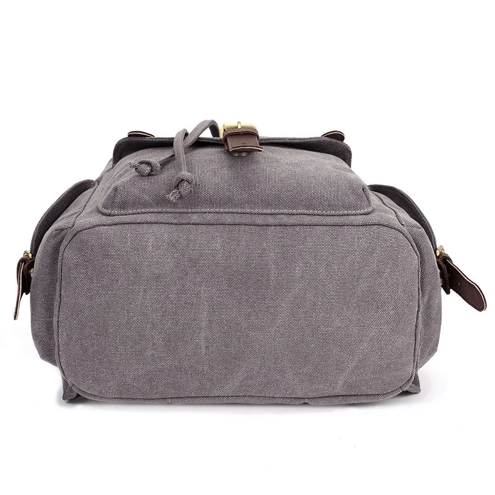 KAUKKO Retro Canvas Bag Outdoor School Backpack Travel Casual Hiking Rucksack  ( Grey )