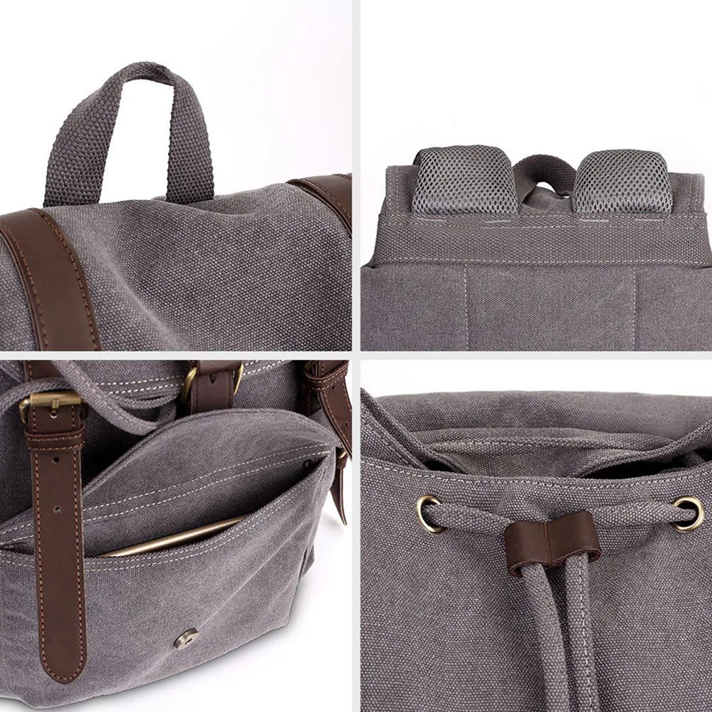 KAUKKO Retro Canvas Bag Outdoor School Backpack Travel Casual Hiking Rucksack  ( Grey )