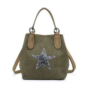 Khaki Canvas Sequin Star Handbag