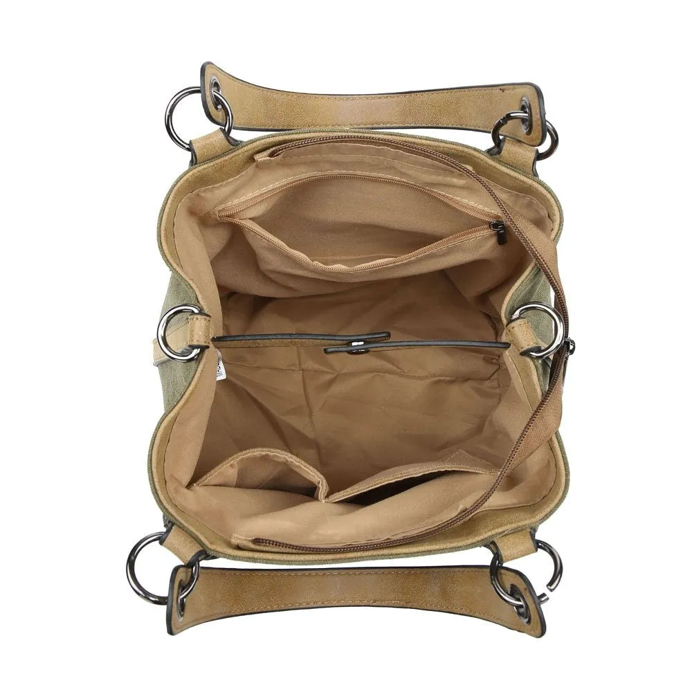 Khaki Canvas Sequin Star Handbag