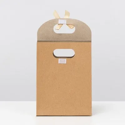 Kraft Gift Bag Die Cut Handle with Bow Ribbon