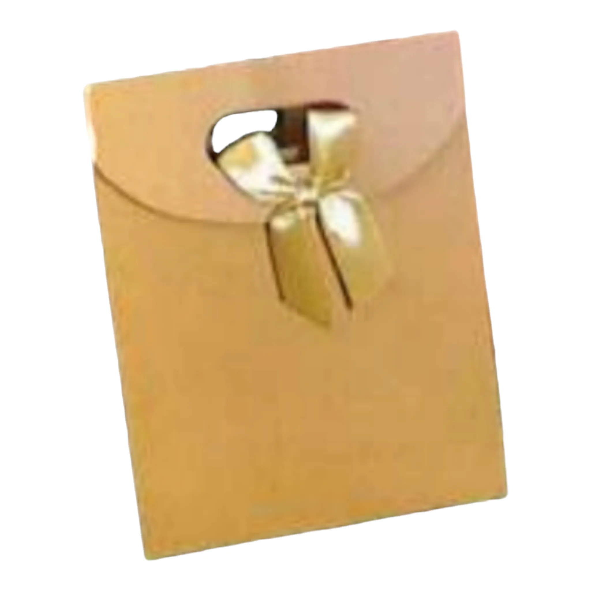 Kraft Gift Bag Die Cut Handle with Bow Ribbon