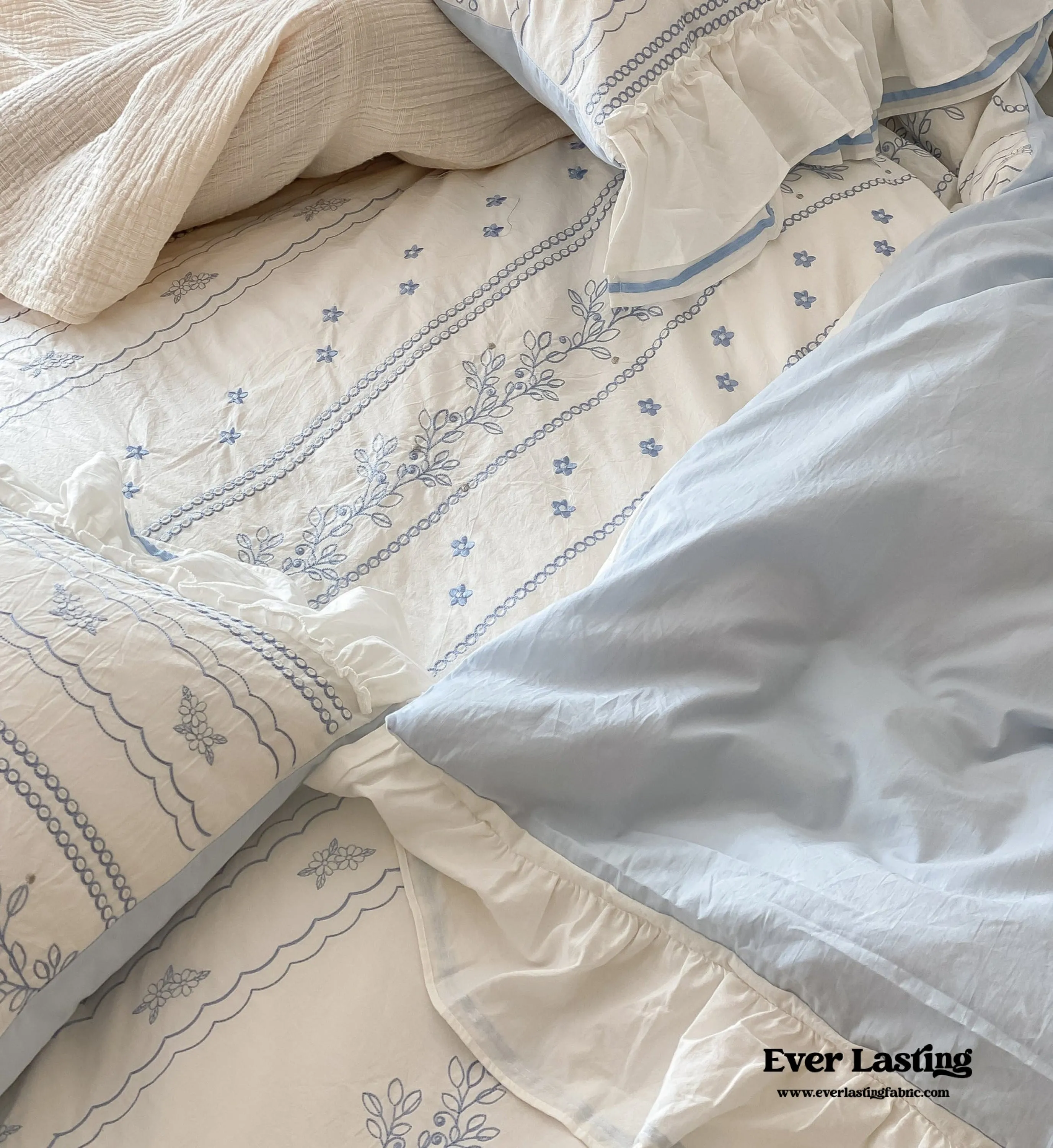 Large Blue Ruffle Square Pillowcase