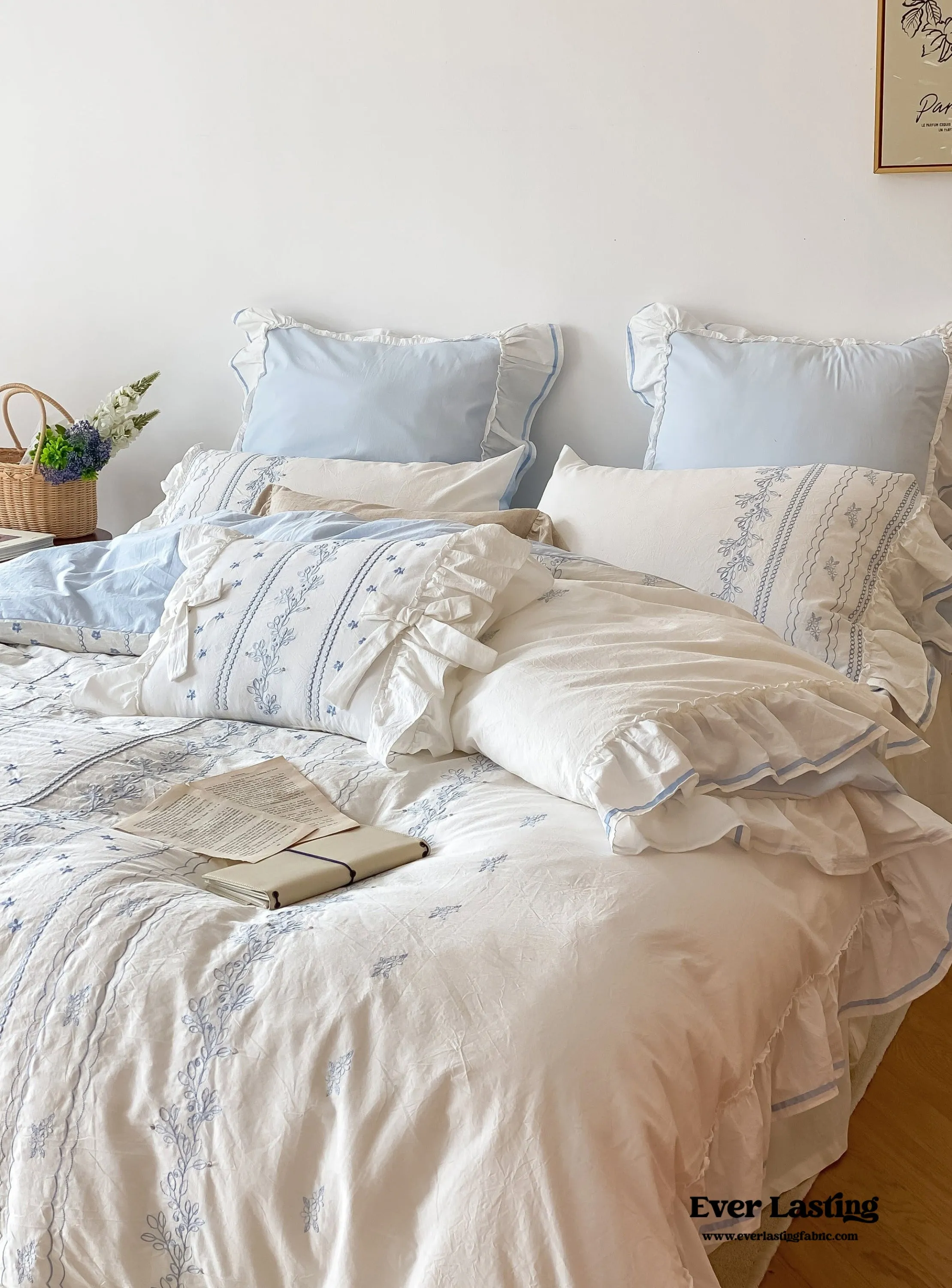 Large Blue Ruffle Square Pillowcase