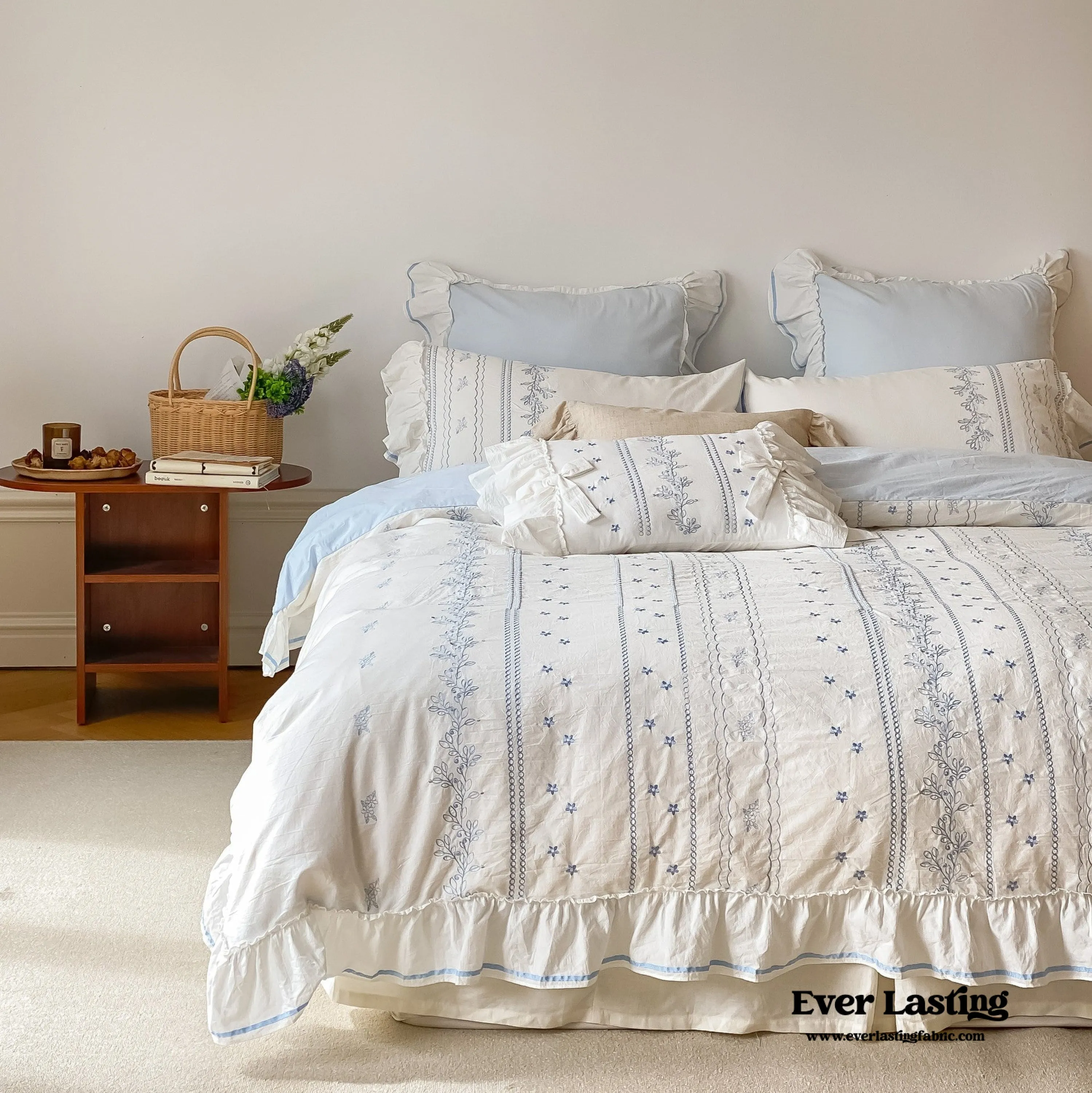 Large Blue Ruffle Square Pillowcase