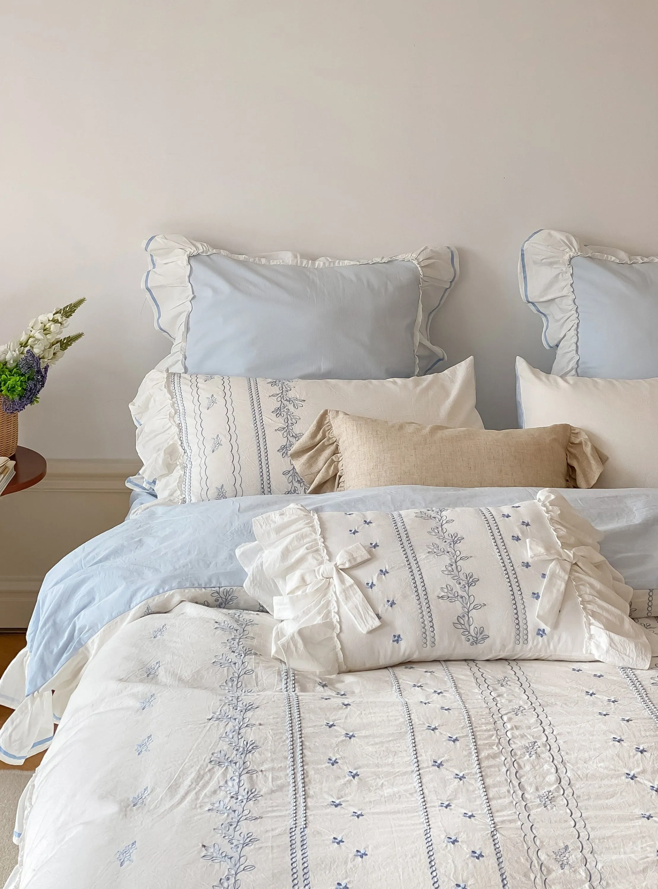 Large Blue Ruffle Square Pillowcase