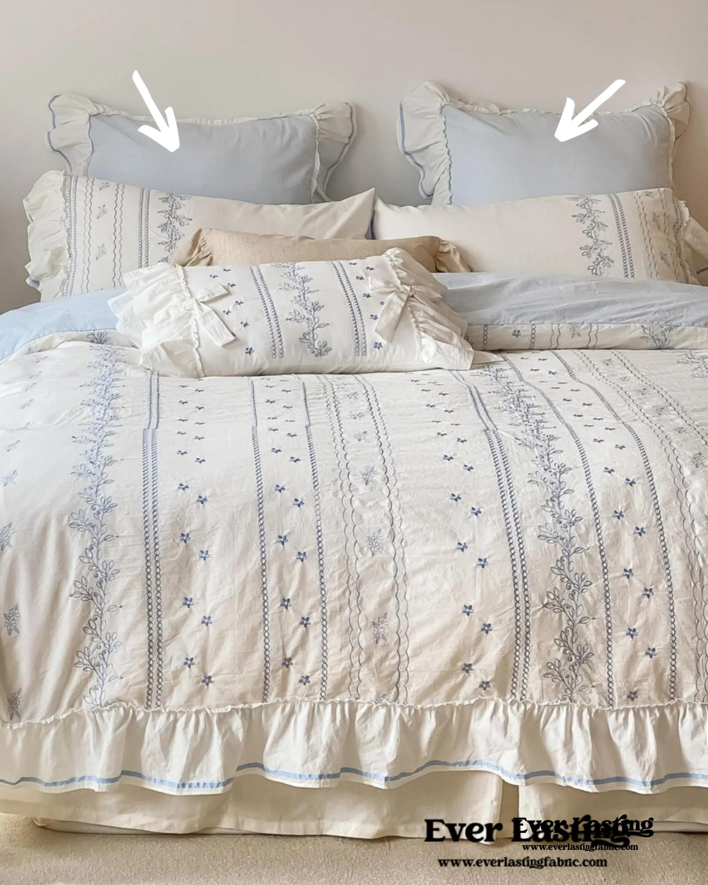Large Blue Ruffle Square Pillowcase