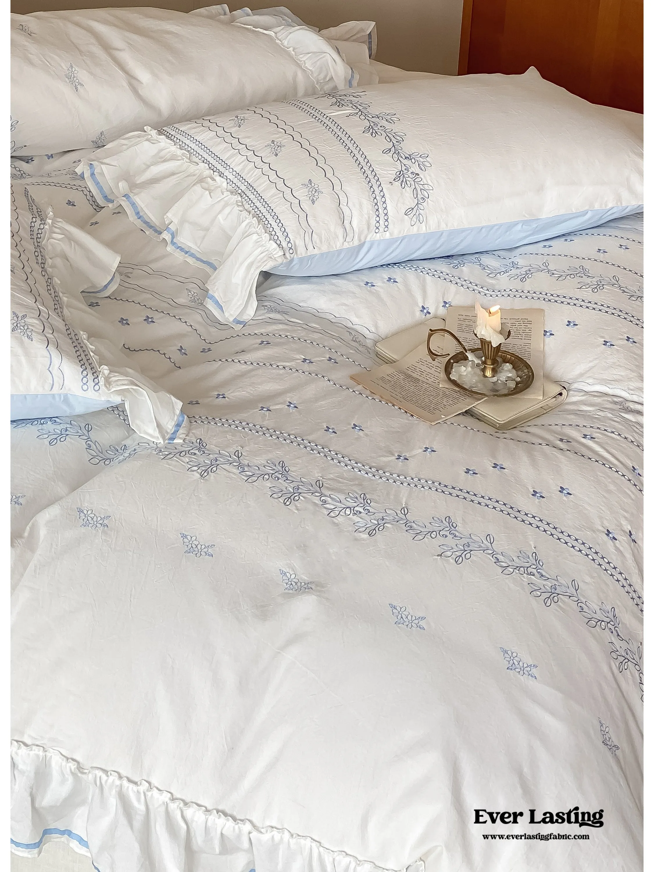 Large Blue Ruffle Square Pillowcase