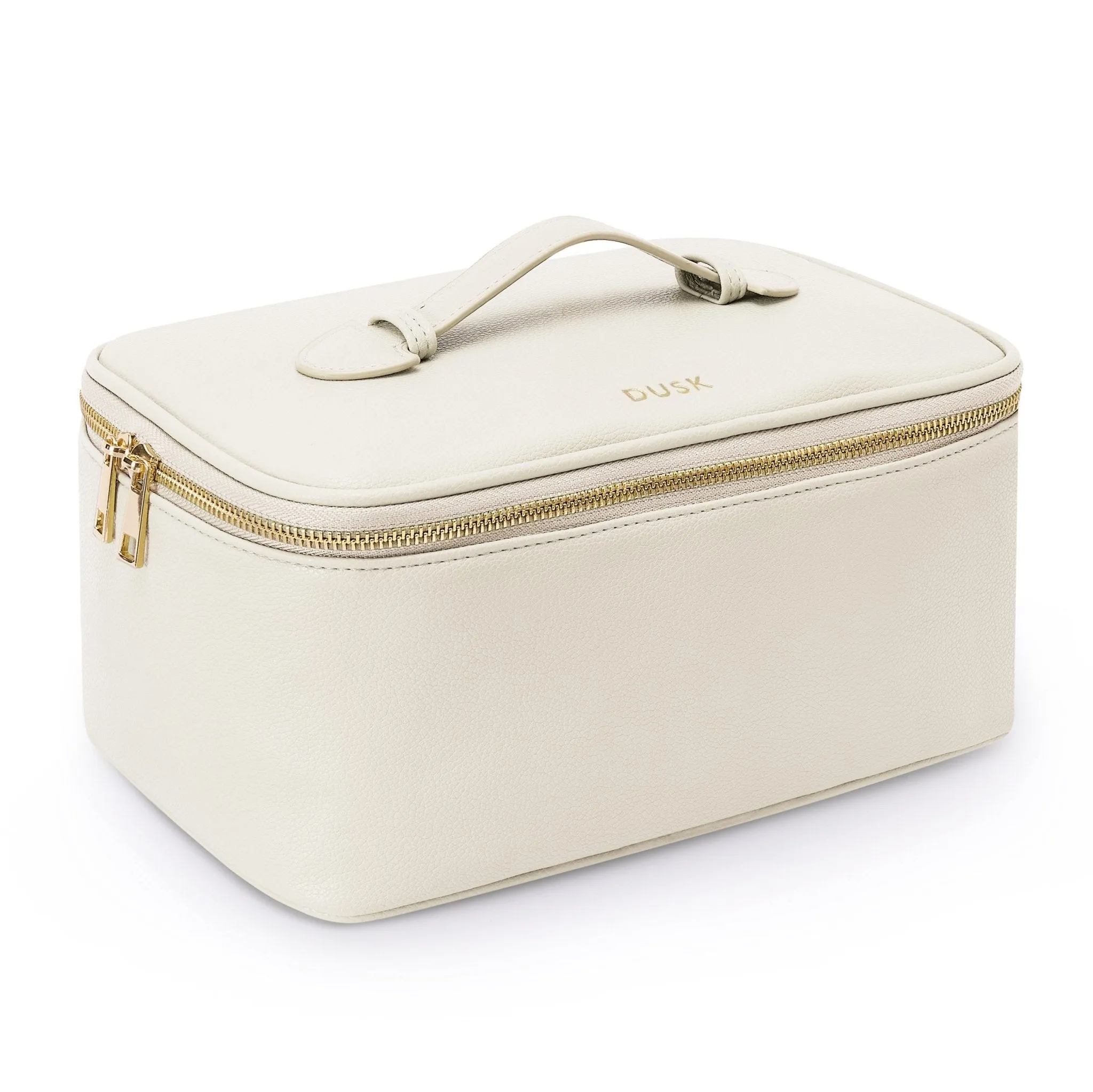 Large Branded Makeup Bag - Faux Leather - Natural