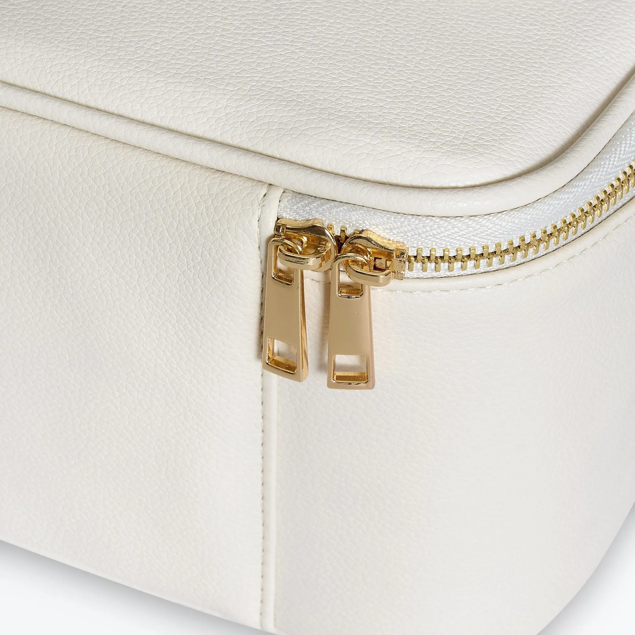 Large Branded Makeup Bag - Faux Leather - Natural