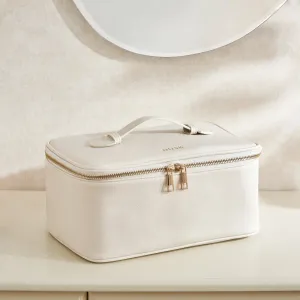 Large Branded Makeup Bag - Faux Leather - Natural