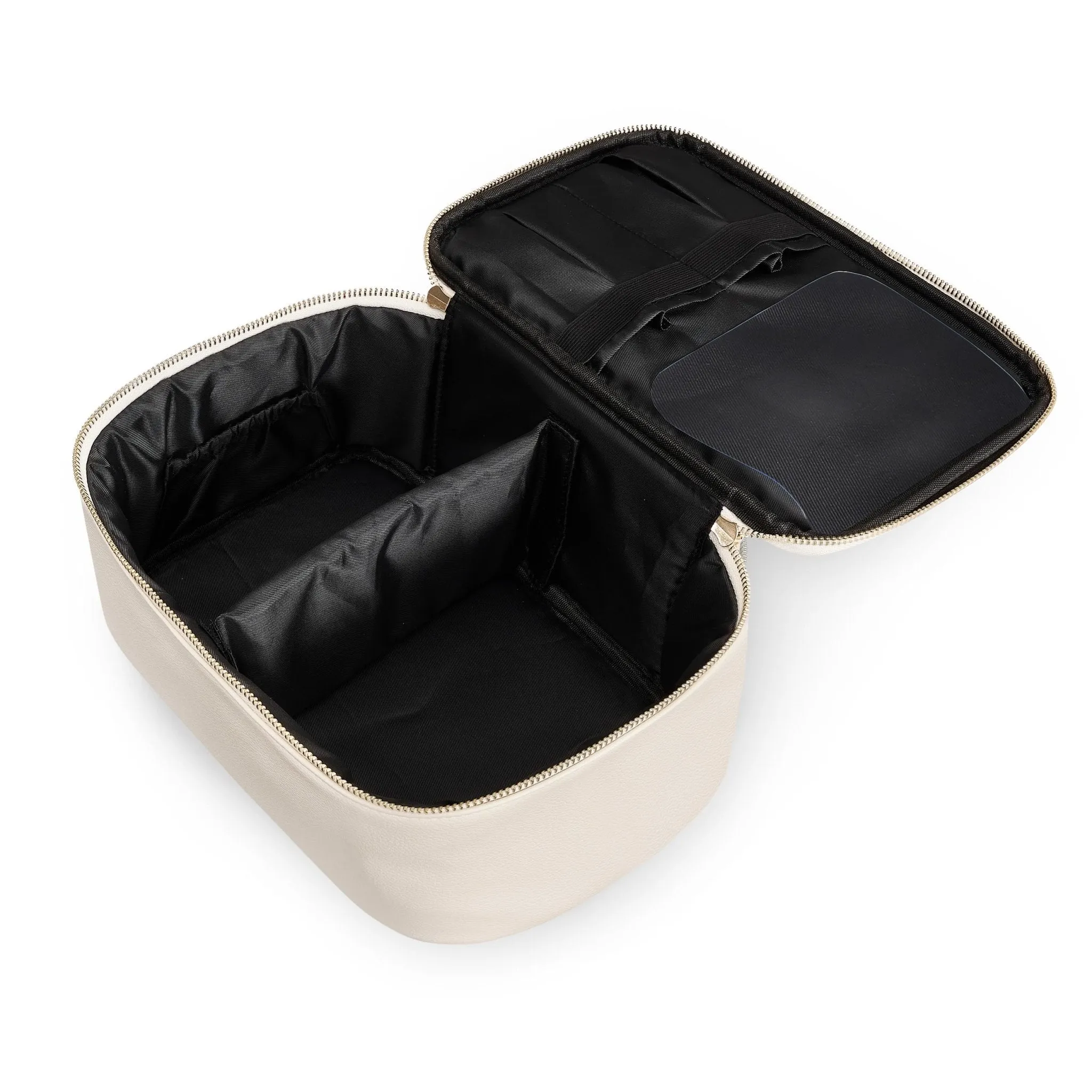 Large Branded Makeup Bag - Faux Leather - Natural