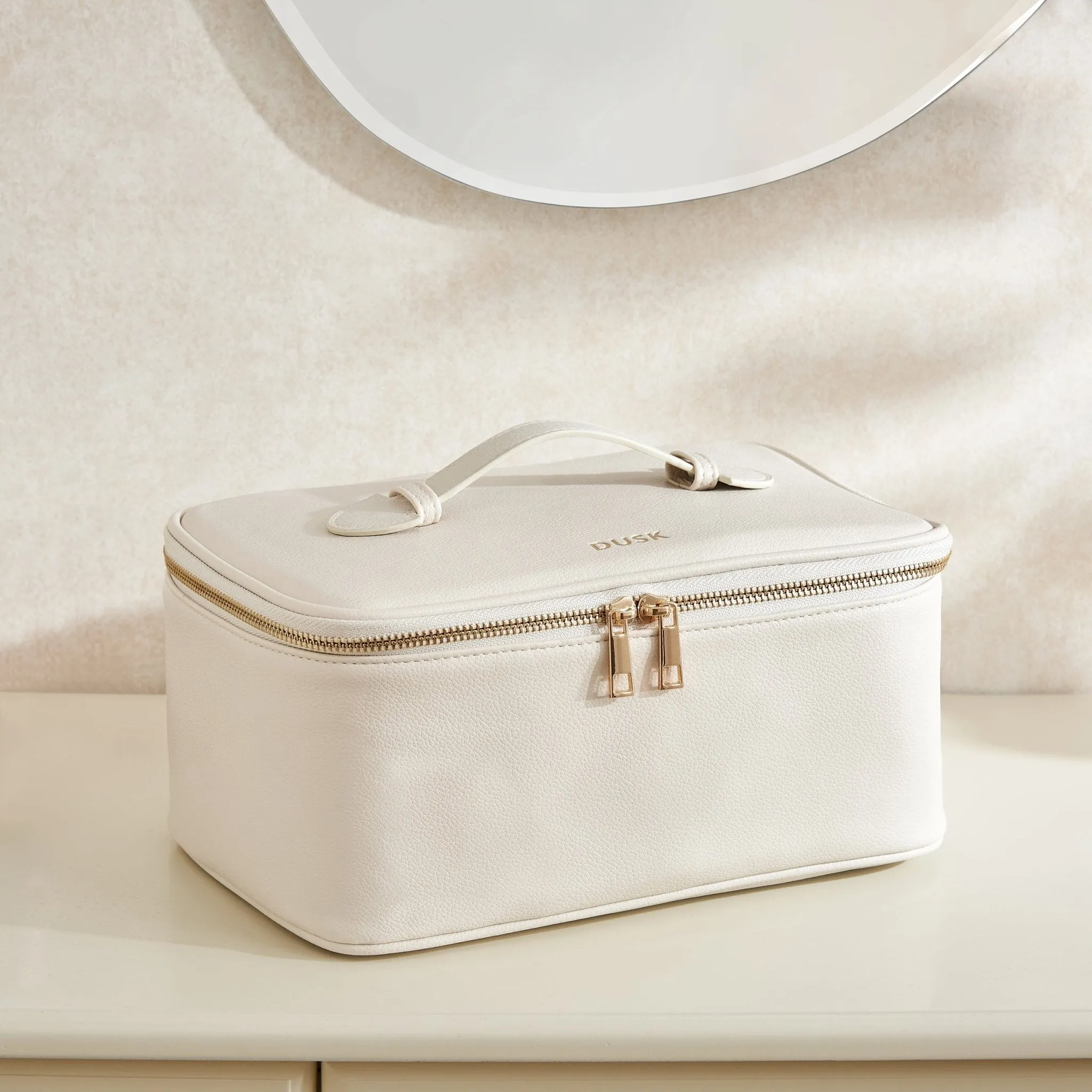 Large Branded Makeup Bag - Faux Leather - Natural