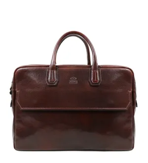 Large Full Grain Italian Leather Briefcase Laptop Bag - Nostromo