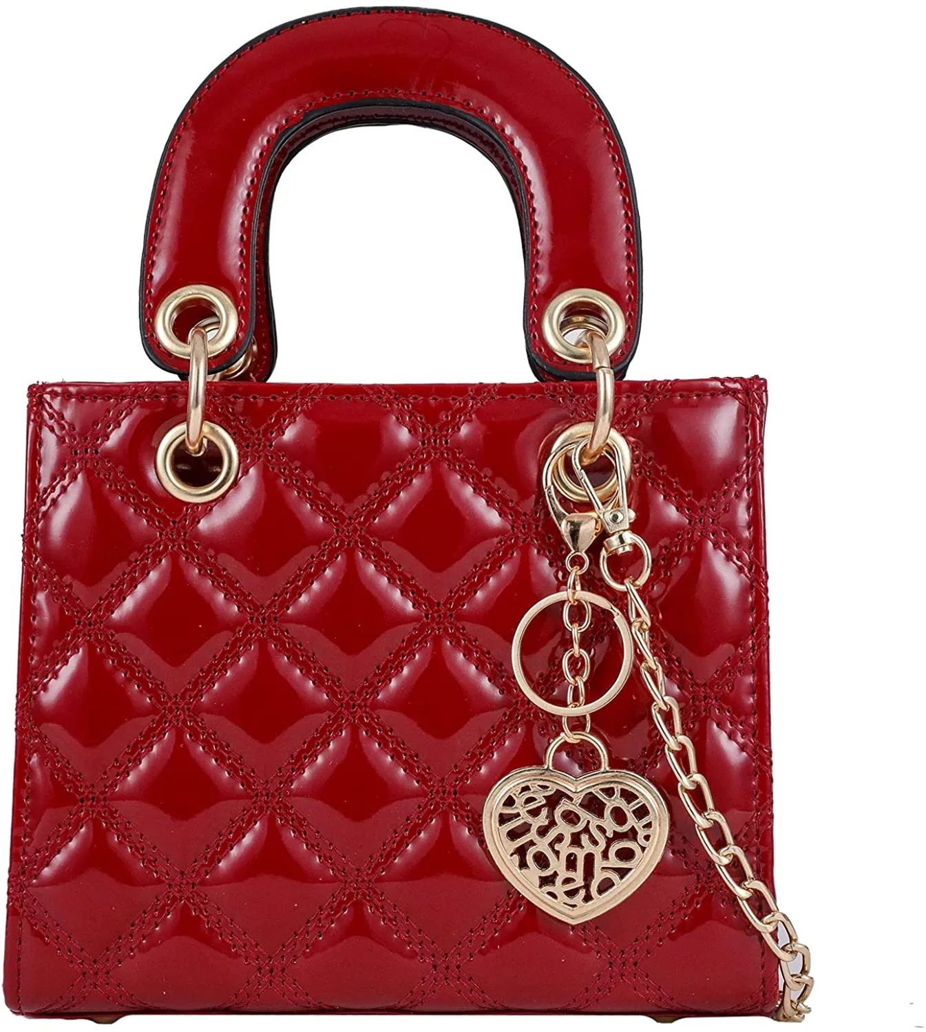 Large Pink Pu Patent Leather Ladies Chain Top Handle Satchel Handbag