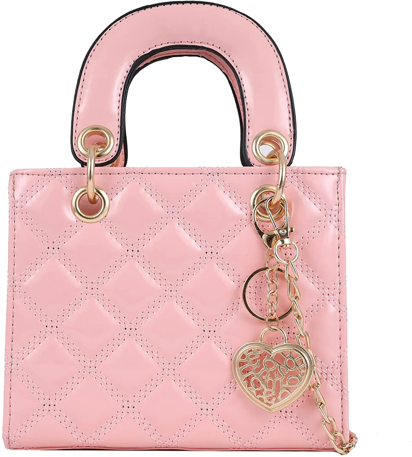 Large Pink Pu Patent Leather Ladies Chain Top Handle Satchel Handbag