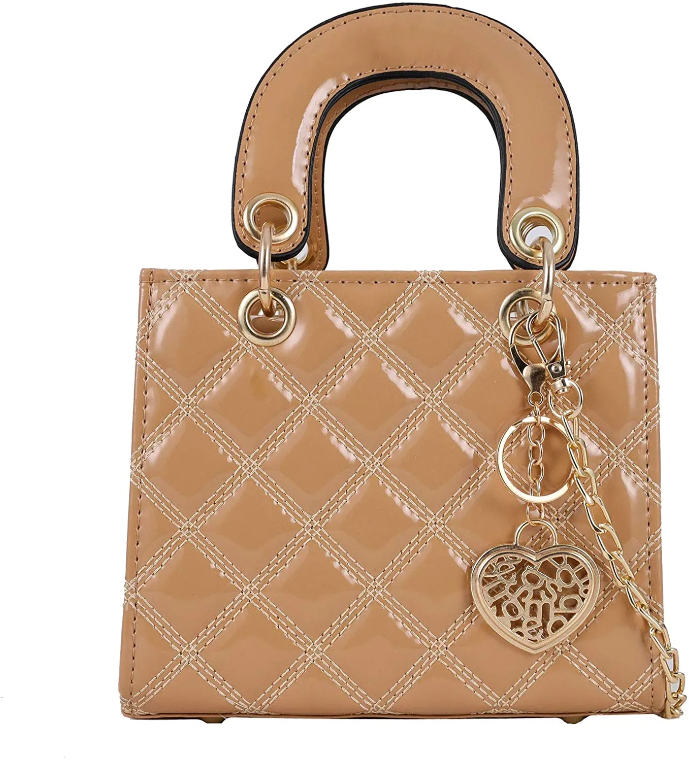 Large Pink Pu Patent Leather Ladies Chain Top Handle Satchel Handbag