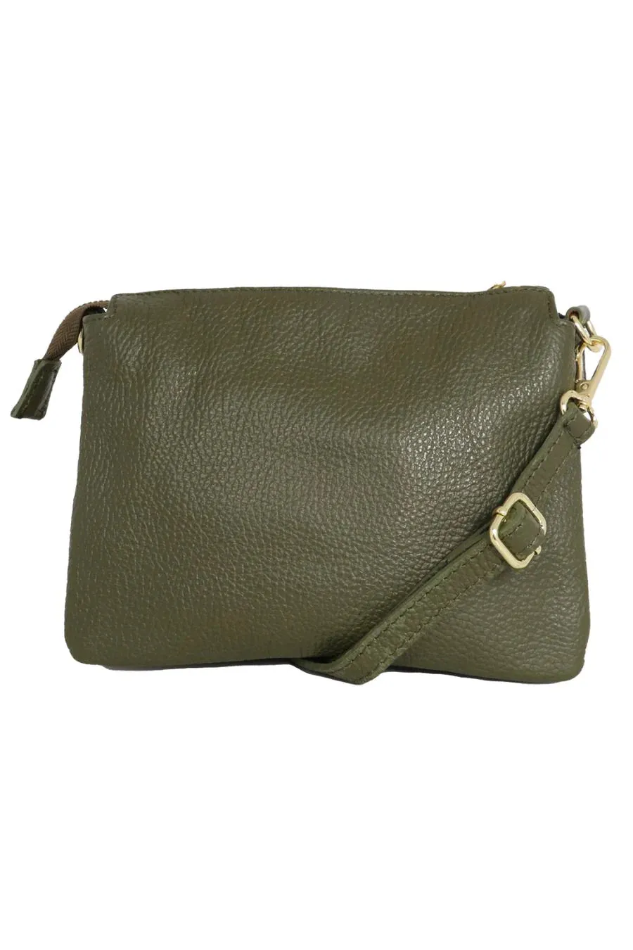 Leather Triple Action Crossbody Bag - Khaki