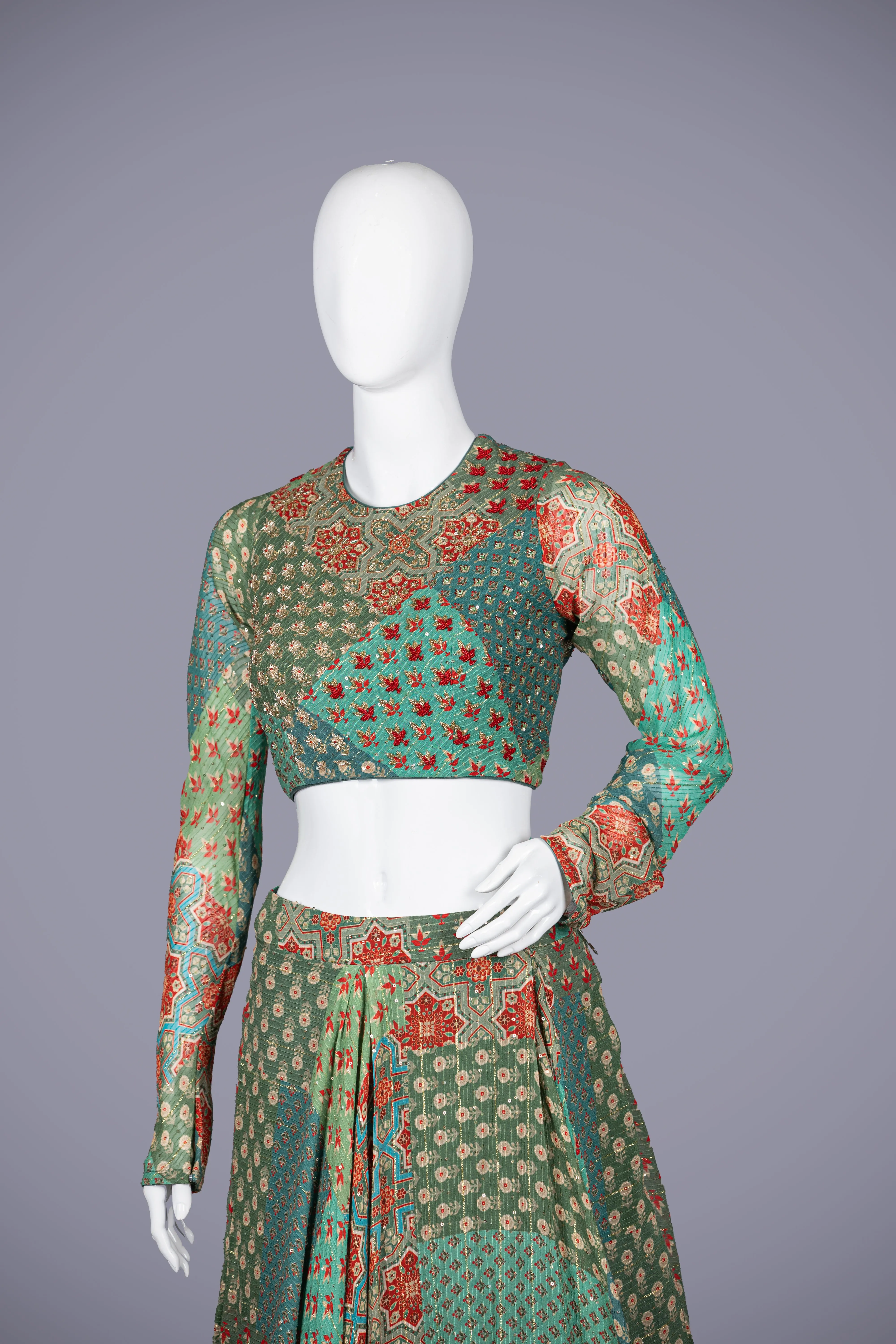 Light Green Chiffon Choli with Exquisite Zardosi Work