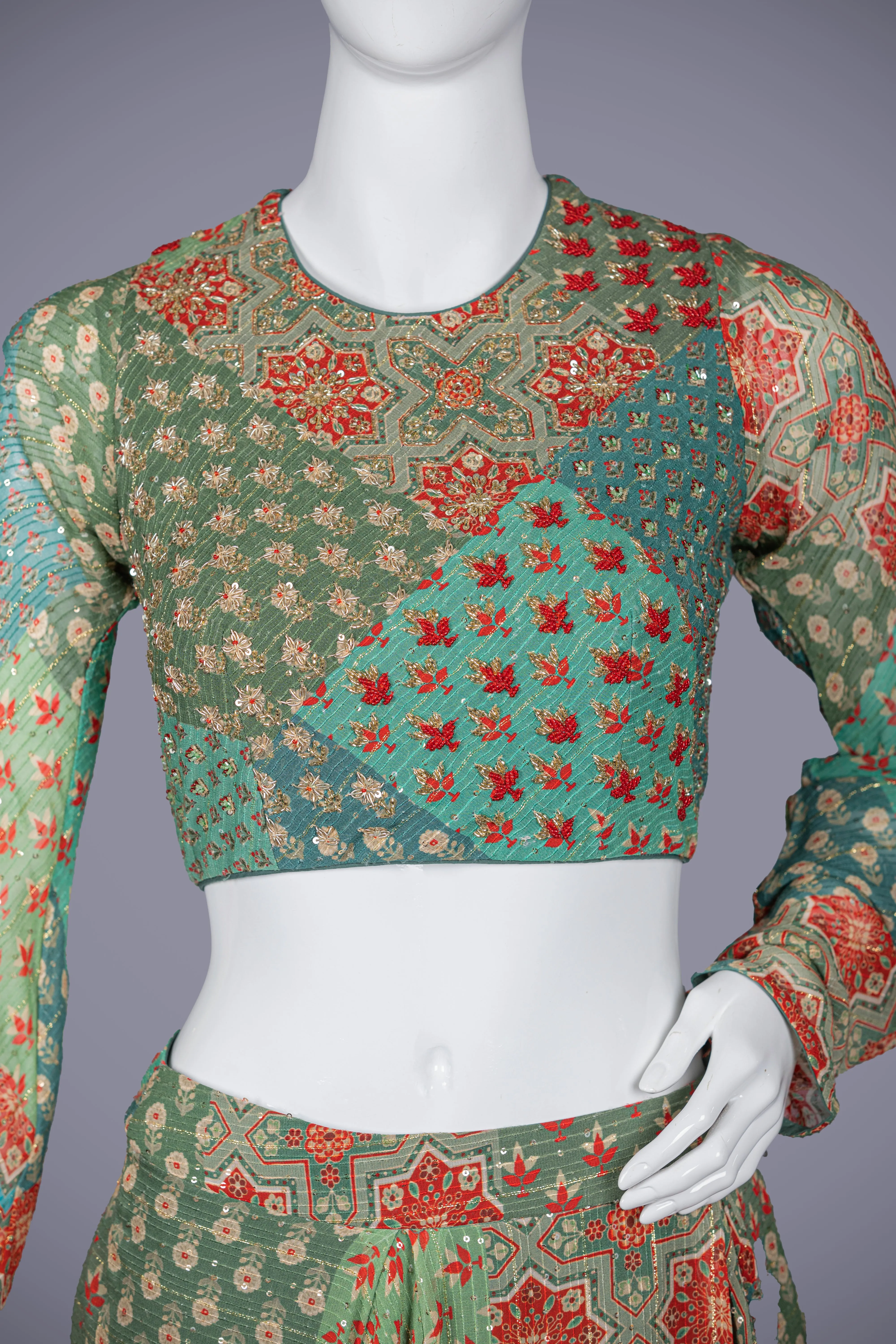 Light Green Chiffon Choli with Exquisite Zardosi Work