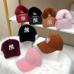 Luxury custom rhinestone bling ny New York Hat and Ny fur handbag set
