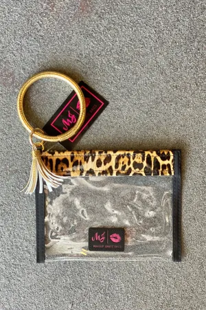 Makeup Junkie In The Clear Tan Patent Leopard Wristlet