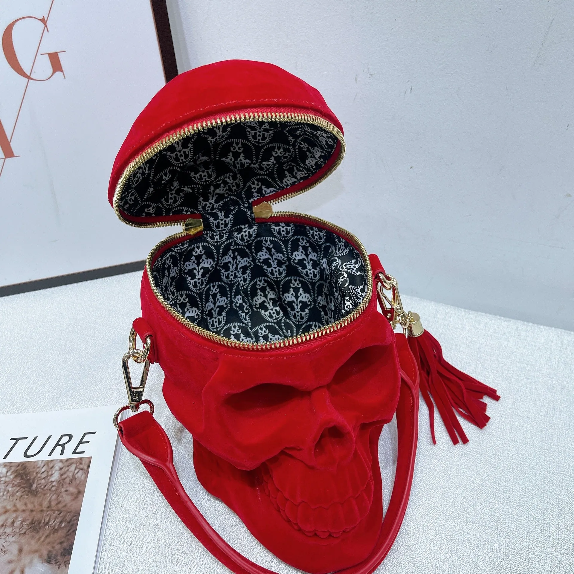 Masque- the Flocked Death Skull Mini Handbag
