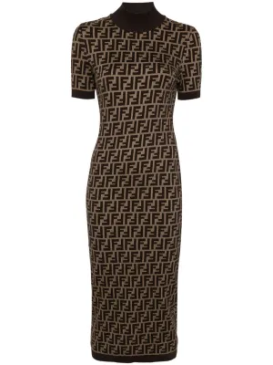 MC BROWN CAMEL MONOGRAM KNIT DRESS