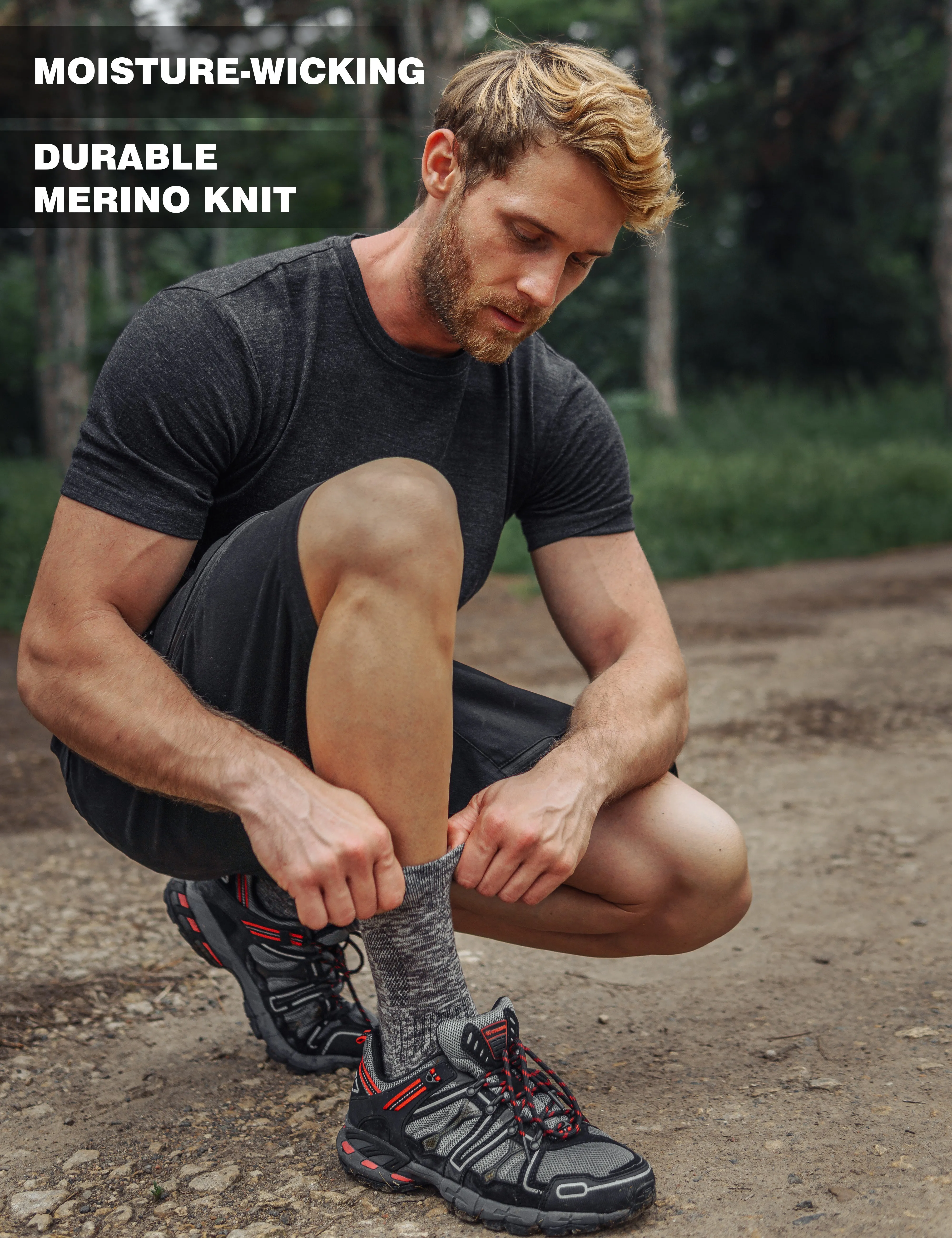 Merino Wool Hiking Socks - (Pack of 2) Black Marble