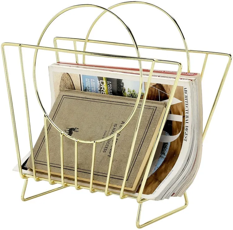 Mid-Century Brass Plated Metal Wire Handbag Shaped Magazine Holder Rack