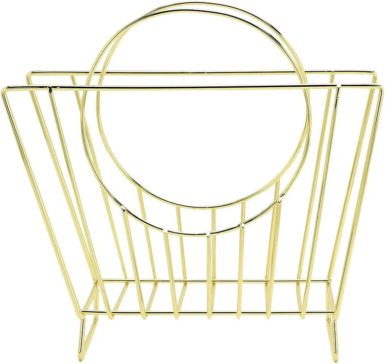 Mid-Century Brass Plated Metal Wire Handbag Shaped Magazine Holder Rack