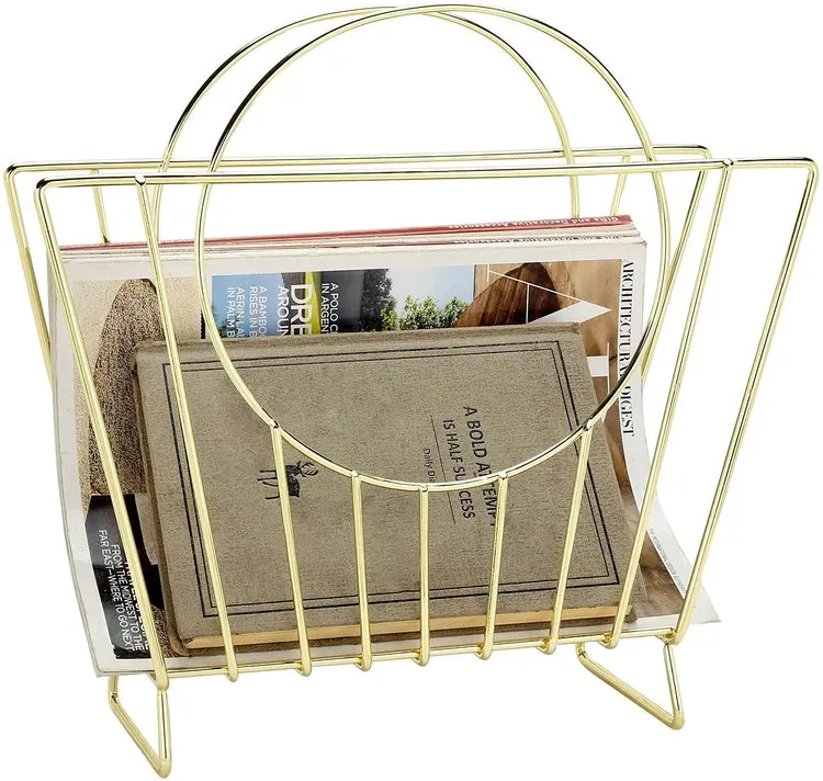 Mid-Century Brass Plated Metal Wire Handbag Shaped Magazine Holder Rack