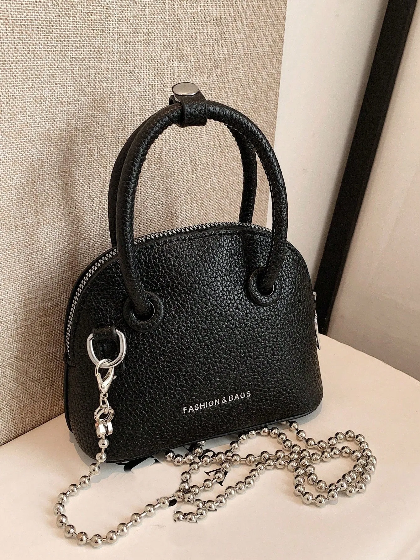 Mini Neon Pink Litchi Embossed Chain Dome Bag