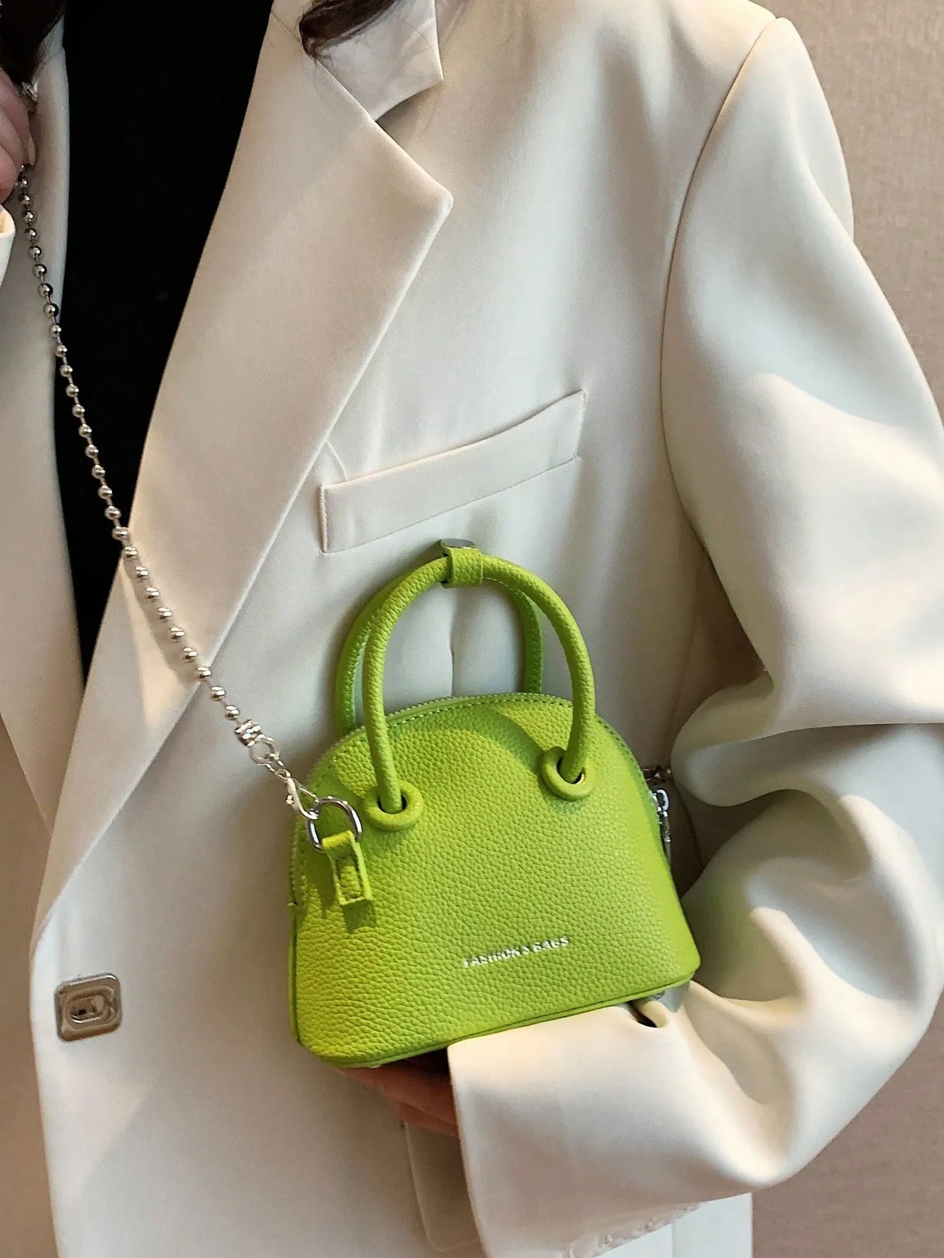 Mini Neon Pink Litchi Embossed Chain Dome Bag