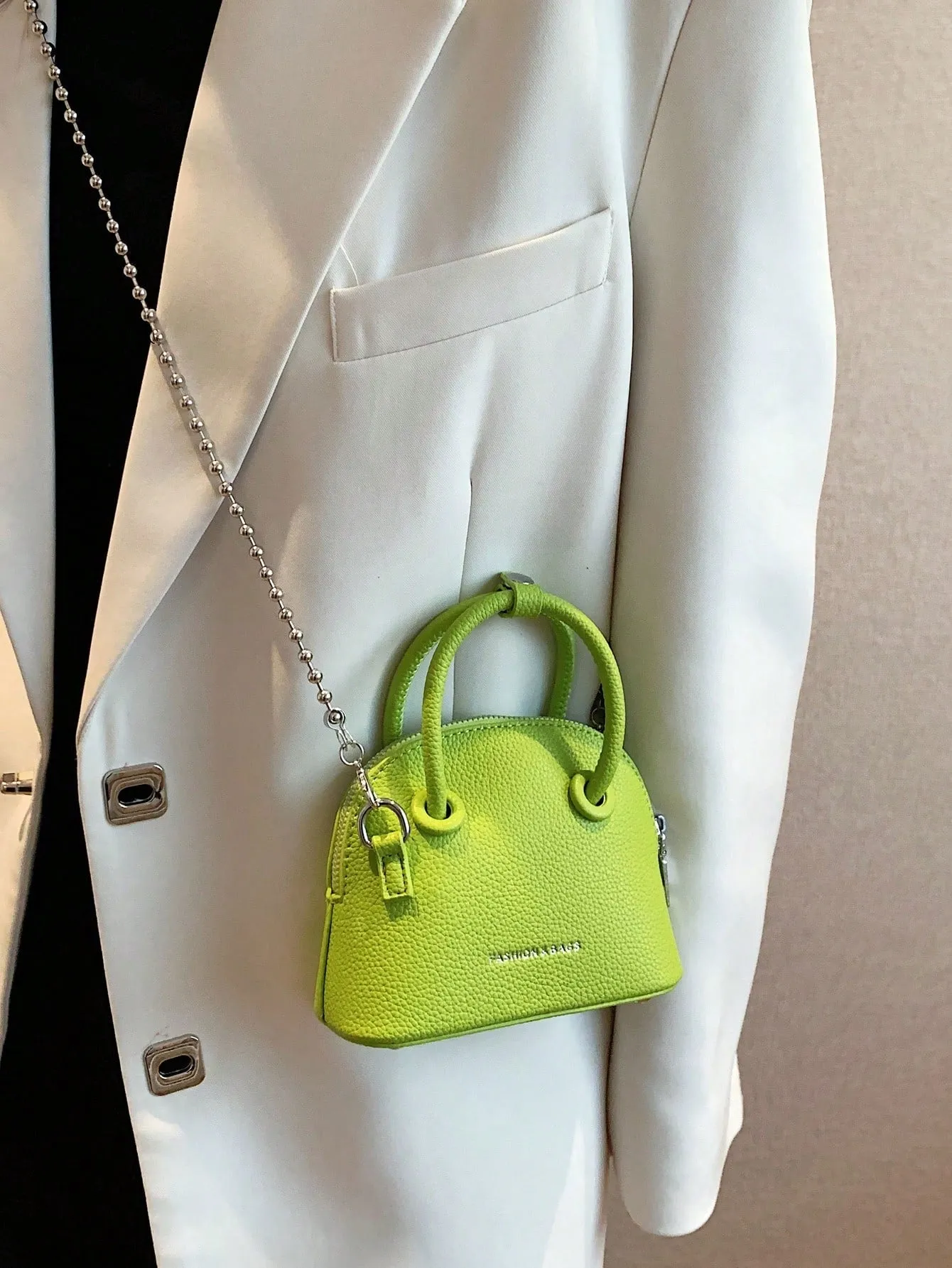 Mini Neon Pink Litchi Embossed Chain Dome Bag