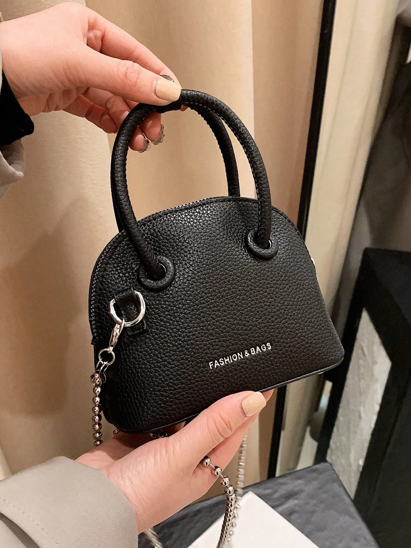 Mini Neon Pink Litchi Embossed Chain Dome Bag