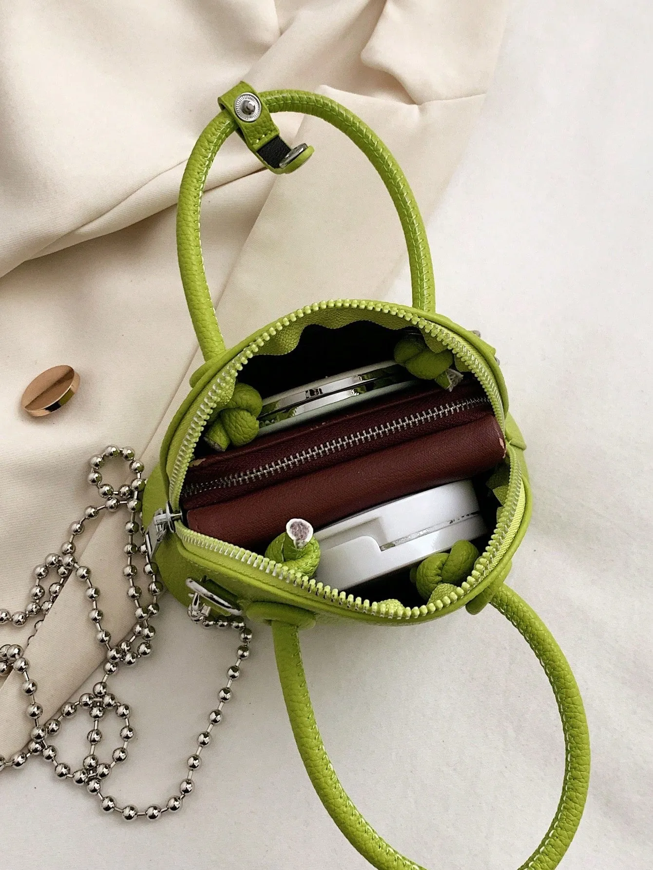 Mini Neon Pink Litchi Embossed Chain Dome Bag