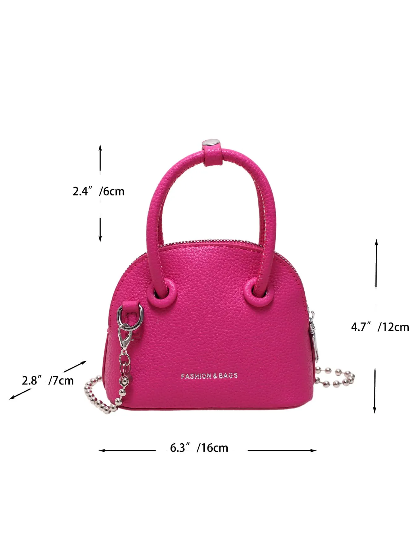 Mini Neon Pink Litchi Embossed Chain Dome Bag