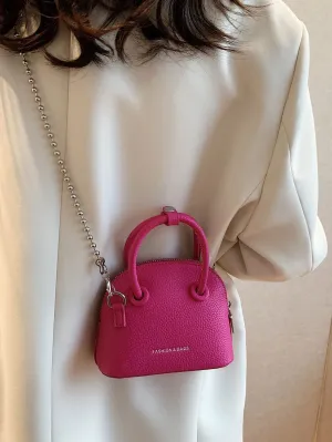 Mini Neon Pink Litchi Embossed Chain Dome Bag