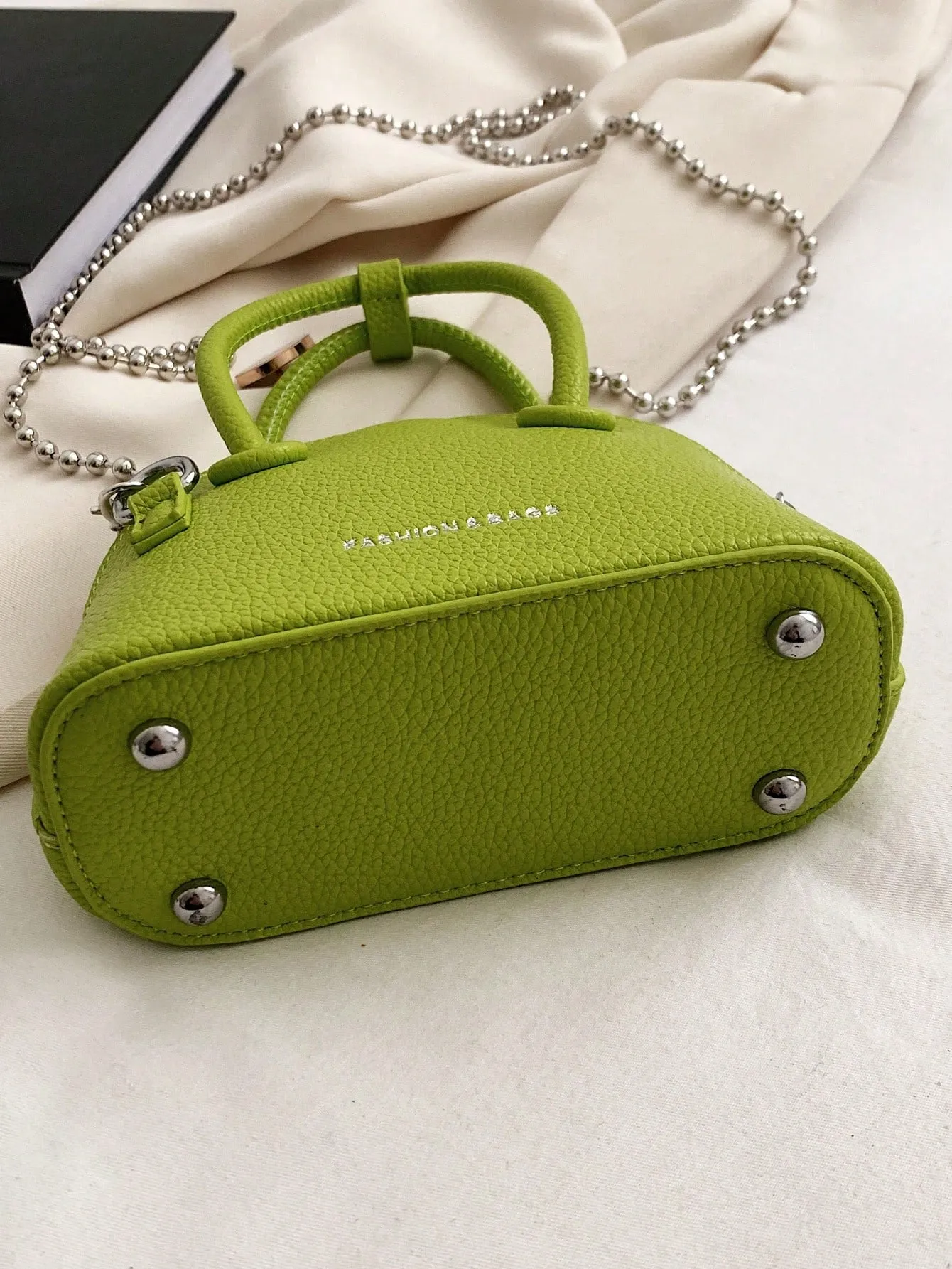 Mini Neon Pink Litchi Embossed Chain Dome Bag