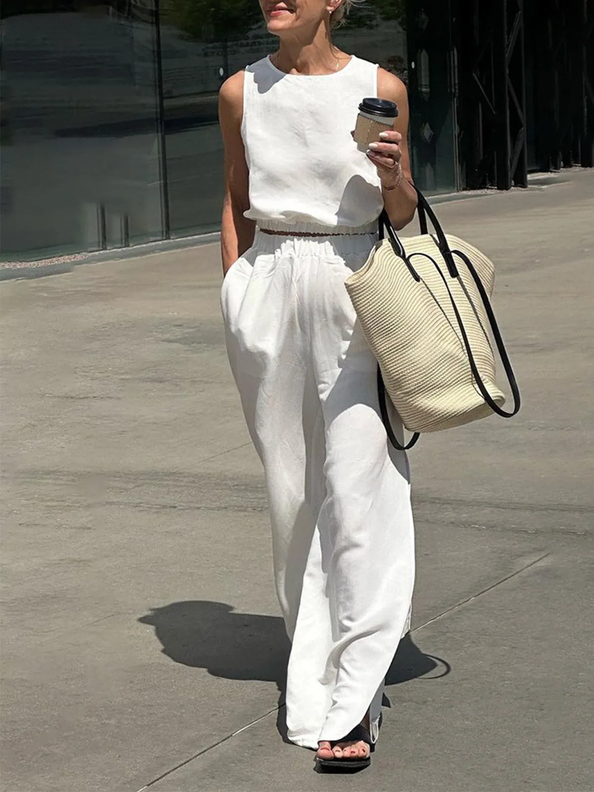 Minimalism Solid Graceful Split Pants Set